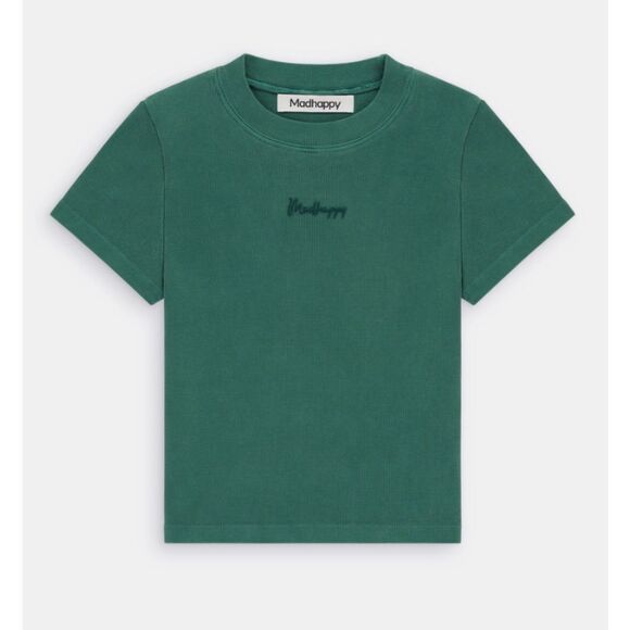 MadHappy Green Cotton Ribbed Crew Neck Short Sleeve Cropped T-Shirt Size Small - Picture 1 of 8